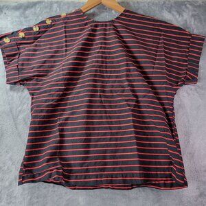 Who What Wear Women Striped Button Shoulder ShortSleeve Top S Nautical Red Black